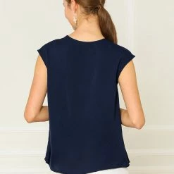 Allegra K Women's Ruffle Neck Blouse Cap Sleeves Button Placket Loose Top Shirt 24 Allegra K Women's Ruffle Neck Blouse Cap Sleeves Button Placket Loose Top Shirt