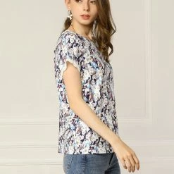 Allegra K Women's Floral Short Sleeve Back V Neck Lace Trim Casual Tee T-Shirt 23 Allegra K Women's Floral Short Sleeve Back V Neck Lace Trim Casual Tee T-Shirt