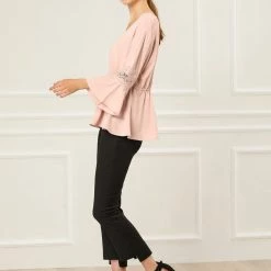 Allegra K Women's V Neck Crochet Lace Bell Sleeves Peplum Blouse Top 23 Allegra K Women's V Neck Crochet Lace Bell Sleeves Peplum Blouse Top