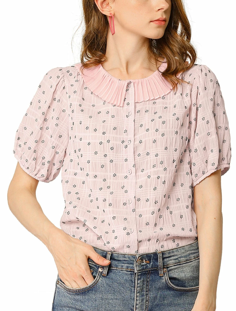 Allegra K Women's Floral Embroidery Blouse Peter Pan Collar Button Down Shirt 34 Allegra K Women's Floral Embroidery Blouse Peter Pan Collar Button Down Shirt