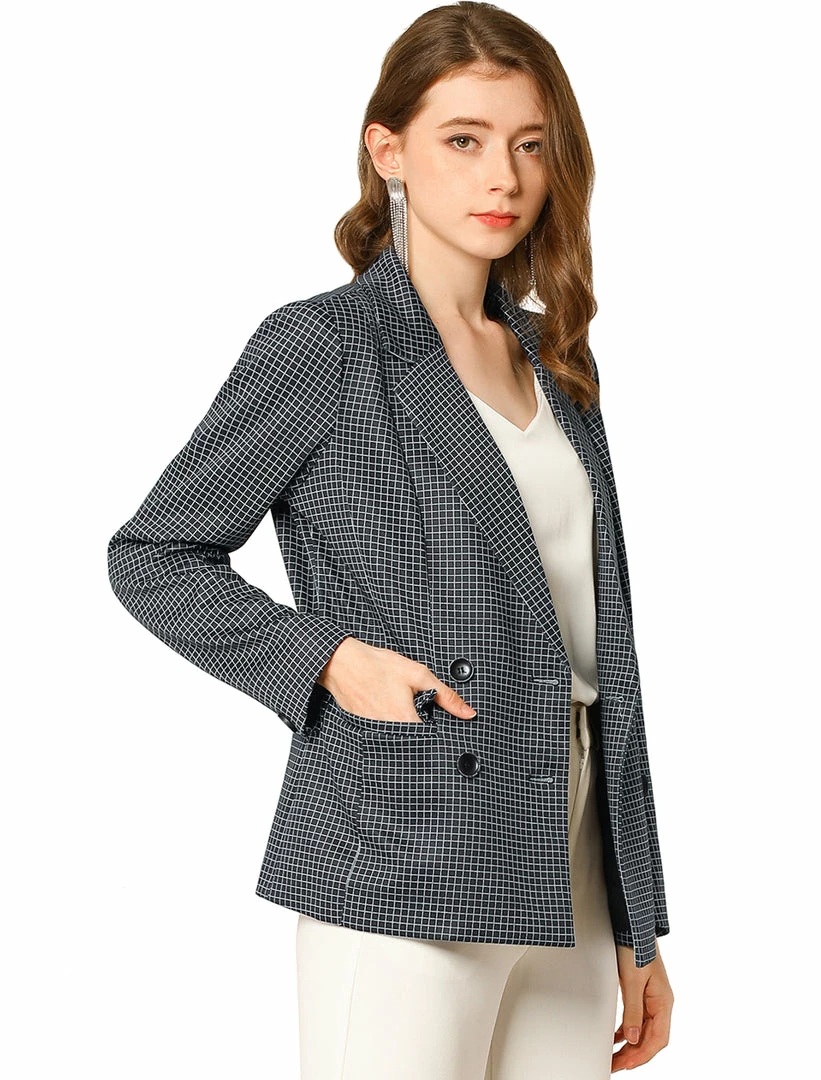 Allegra K Women's Plaid Gingham Double Breasted Open Front Formal Blazer Jacket 11 Allegra K Women's Plaid Gingham Double Breasted Open Front Formal Blazer Jacket