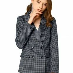 Allegra K Women's Plaid Gingham Double Breasted Open Front Formal Blazer Jacket 23 Allegra K Women's Plaid Gingham Double Breasted Open Front Formal Blazer Jacket