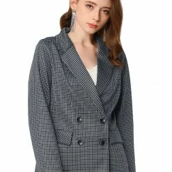 Allegra K Women's Plaid Gingham Double Breasted Open Front Formal Blazer Jacket 20 Allegra K Women's Plaid Gingham Double Breasted Open Front Formal Blazer Jacket
