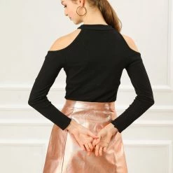 Women Allegra K Metallic Mini Skirt With Zipper Front