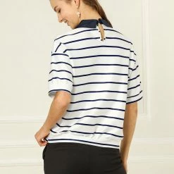 Allegra K Women's Work Casual Short Sleeve Striped Polo Shirt