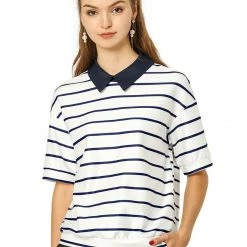 Allegra K Women's Work Casual Short Sleeve Striped Polo Shirt