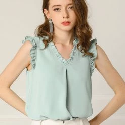 Allegra K Women's Ruffled Sleeveless Vintage Blouses Tops