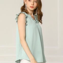 Allegra K Women's Ruffled Sleeveless Vintage Blouses Tops