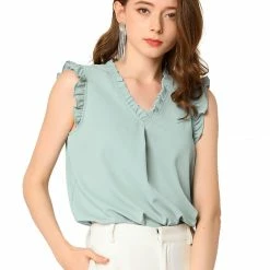 Allegra K Women's Ruffled Sleeveless Vintage Blouses Tops
