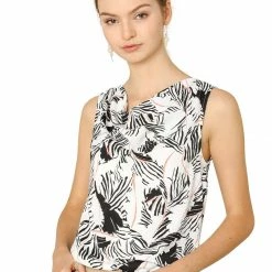 Allegra K Women's Summer Abstract Floral Print Cowl Neck Sleeveless Blouse Top