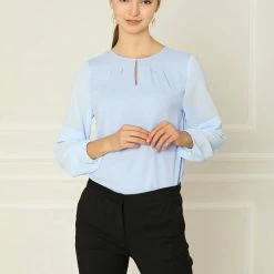 Allegra K Women's Work Office Chiffon Shirt Semi Sheer Long Sleeves Keyhole Neck Elegant Blouse Top 58 Allegra K Women's Work Office Chiffon Shirt Semi Sheer Long Sleeves Keyhole Neck Elegant Blouse Top