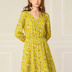 Allegra K Women's V Neck 3/4 Sleeve Belted Floral Prints Dress 24 Allegra K Women's V Neck 3/4 Sleeve Belted Floral Prints Dress