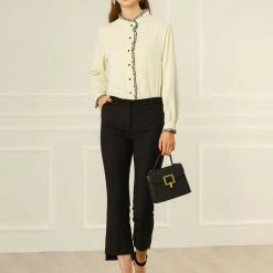 Allegra K Women Ruffle Stand Collar Shirt Button Down Office Work Chiffon Long Sleeve Top 63 Allegra K Women Ruffle Stand Collar Shirt Button Down Office Work Chiffon Long Sleeve Top