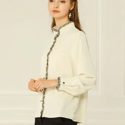 Allegra K Women Ruffle Stand Collar Shirt Button Down Office Work Chiffon Long Sleeve Top 65 Allegra K Women Ruffle Stand Collar Shirt Button Down Office Work Chiffon Long Sleeve Top