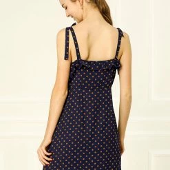 Allegra K Polka Dot Sleeveless Ruffle Tie Mini Dress Women