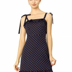 Allegra K Polka Dot Sleeveless Ruffle Tie Mini Dress Women