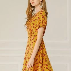 Allegra K Women's Short Sleeve Casual Petite Cute Tie V Neck Floral A-Line Dress 35 Allegra K Women's Short Sleeve Casual Petite Cute Tie V Neck Floral A-Line Dress