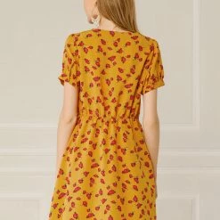 Allegra K Women's Short Sleeve Casual Petite Cute Tie V Neck Floral A-Line Dress 36 Allegra K Women's Short Sleeve Casual Petite Cute Tie V Neck Floral A-Line Dress