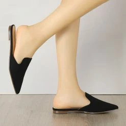 Allegra K Women's Pointed Toe Flat Slides Mules Shoes