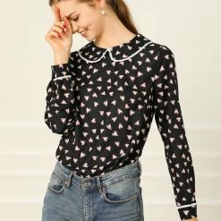 Allegra K Ruffle Peter Pan Collar Long Sleeve Sweet Casual Blouse 123 Allegra K Ruffle Peter Pan Collar Long Sleeve Sweet Casual Blouse