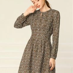 Allegra K Pleated Leopard Dress Women