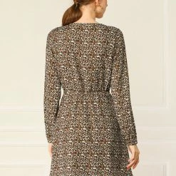 Allegra K Pleated Leopard Dress Women