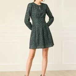 Allegra K Pleated Leopard Dress Women