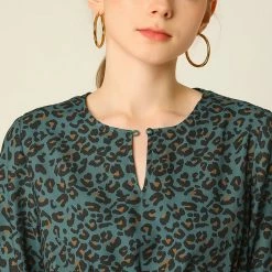 Allegra K Pleated Leopard Dress Women