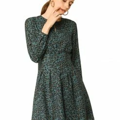 Allegra K Pleated Leopard Dress Women