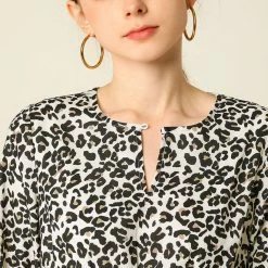 Allegra K Pleated Leopard Dress Women