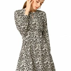 Allegra K Pleated Leopard Dress Women