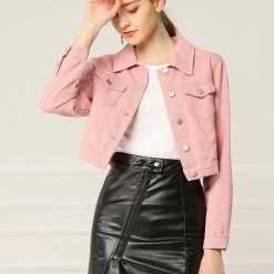 Allegra K Cropped Shirt Jacket With Contrast Collar And Cuffs Women