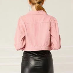 Allegra K Cropped Shirt Jacket With Contrast Collar And Cuffs Women