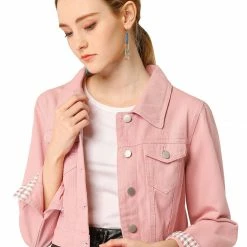 Allegra K Cropped Shirt Jacket With Contrast Collar And Cuffs Women