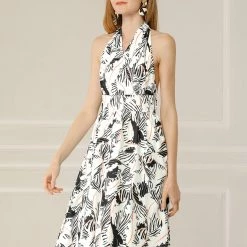 Allegra K Women's Summer Sleeveless Below Knee Length Tie Halter Neck Backless Floral Dress 24 Allegra K Women's Summer Sleeveless Below Knee Length Tie Halter Neck Backless Floral Dress