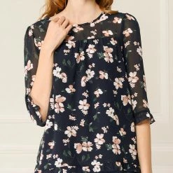 Allegra K Women's Casual Ruffle 3/4 Sleeve Floral Print Chiffon Blouse 80 Allegra K Women's Casual Ruffle 3/4 Sleeve Floral Print Chiffon Blouse
