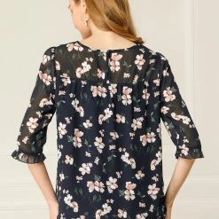 Allegra K Women's Casual Ruffle 3/4 Sleeve Floral Print Chiffon Blouse 83 Allegra K Women's Casual Ruffle 3/4 Sleeve Floral Print Chiffon Blouse