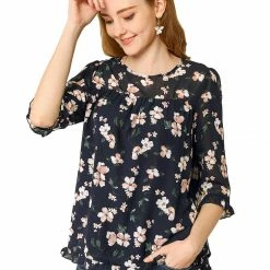 Allegra K Women's Casual Ruffle 3/4 Sleeve Floral Print Chiffon Blouse 79 Allegra K Women's Casual Ruffle 3/4 Sleeve Floral Print Chiffon Blouse
