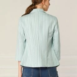 Allegra K Striped 3/4 Sleeves Open Front Notched Lapel Blazer Women 62 Allegra K Striped 3/4 Sleeves Open Front Notched Lapel Blazer Women