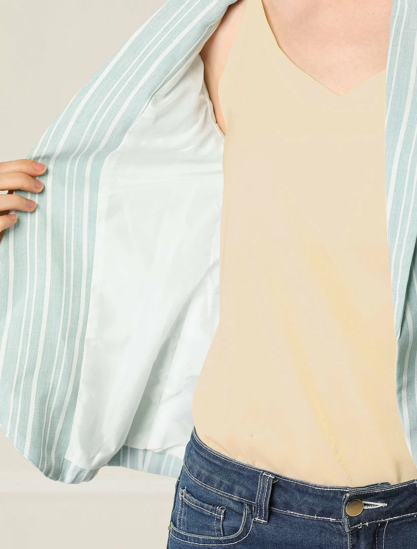 Allegra K Striped 3/4 Sleeves Open Front Notched Lapel Blazer Women 8 Allegra K Striped 3/4 Sleeves Open Front Notched Lapel Blazer Women