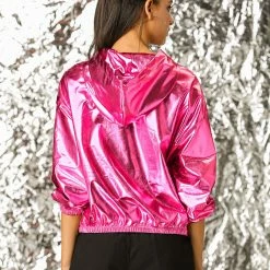 Women Allegra K Metallic Windbreaker Jacket