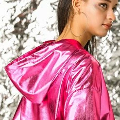 Women Allegra K Metallic Windbreaker Jacket