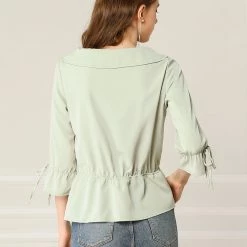 Allegra K Women's Cute Large Collar Cinched Waist Blouse 3/4 Ruffle Sleeve Solid Color Shirt Top 24 Allegra K Women's Cute Large Collar Cinched Waist Blouse 3/4 Ruffle Sleeve Solid Color Shirt Top