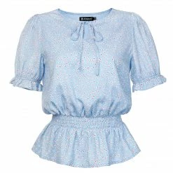 Allegra K Women's Smocked Vintage Floral Elastic Waist Tops