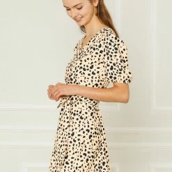 Allegra K Women's Leopard Tie Waist Puff Sleeves V Neck A-Line Dress 35 Allegra K Women's Leopard Tie Waist Puff Sleeves V Neck A-Line Dress