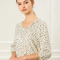 Allegra K Women's Sweet Ruffle Round Neck Elastic Floral Blouse Top