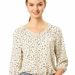 Allegra K Women's Sweet Ruffle Round Neck Elastic Floral Blouse Top