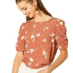 Allegra K Women's Floral Blouse Crew Neck Summer Casual Shirred Short Sleeve Top 64 Allegra K Women's Floral Blouse Crew Neck Summer Casual Shirred Short Sleeve Top
