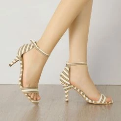 Allegra K Women's Stripe Ankle Strap Stiletto Heel Sandals