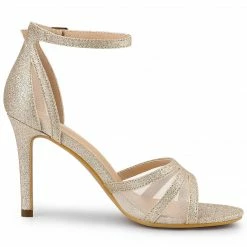 Allegra K Women's Glitter Ankle Strap Stiletto Heels Sandals